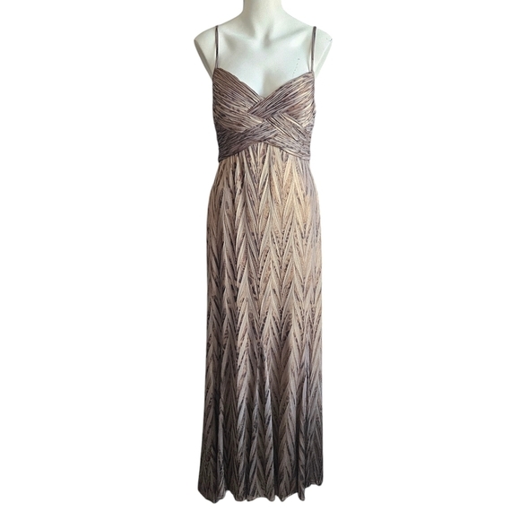 ALBERTO MAKALI Sleeveless Braided Neutral Taupe Bronze Gown 10 Whimsygoth - Picture 1 of 8